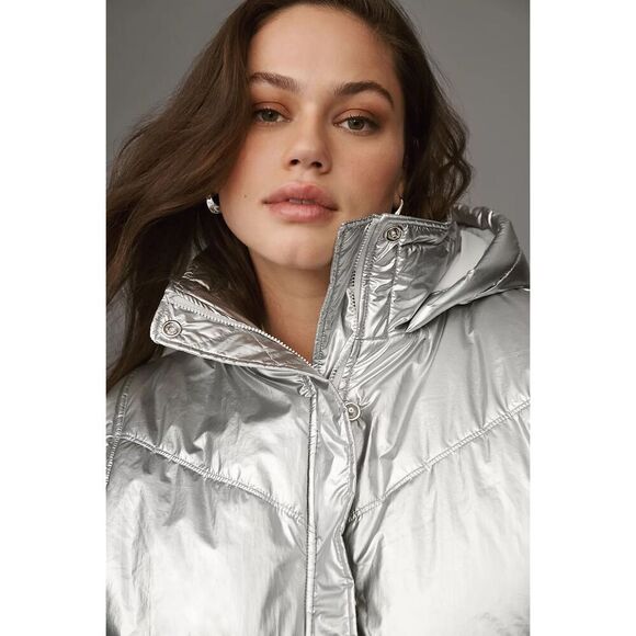 Daily Practice by Anthropologie Metallic Puffer Vest Silver Size S - Picture 12 of 12